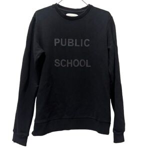 PUBLIC SCHOOL NEW YORK Black Sweater Unisex Crew Neck Logo Letters Gray Size S